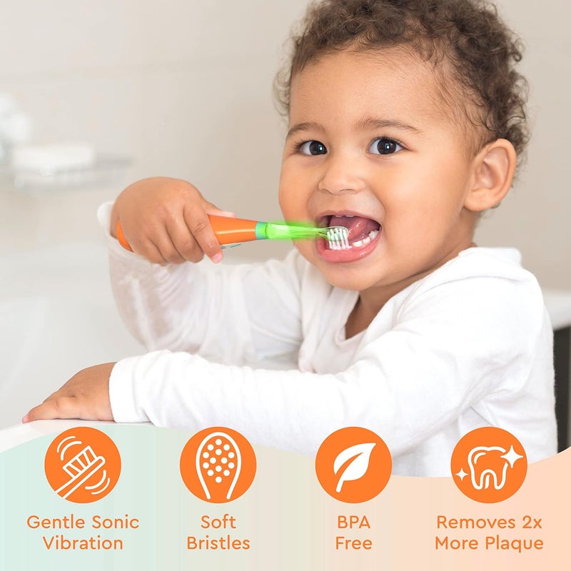 Brusheez Little Toddlers’ Sonic Toothbrush - Safe & Gentle Toothbrush for Ages 1-3 with Built-in, Light-Up 2-Minute Timer, Extra Brush Head, & Storage Base for First-Time Brushers (Fuzzy The Fox) - Image 4